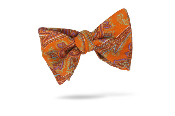 Orange Green Paisley 100% Silk Bow Tie - Málaga