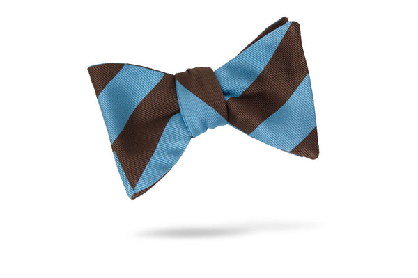 Blue Brown Stripe 100% Silk Bow Tie - Waterloo
