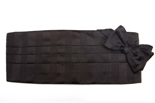 Black Satin Faille Stripe Cummerbund + Bow Tie Set
