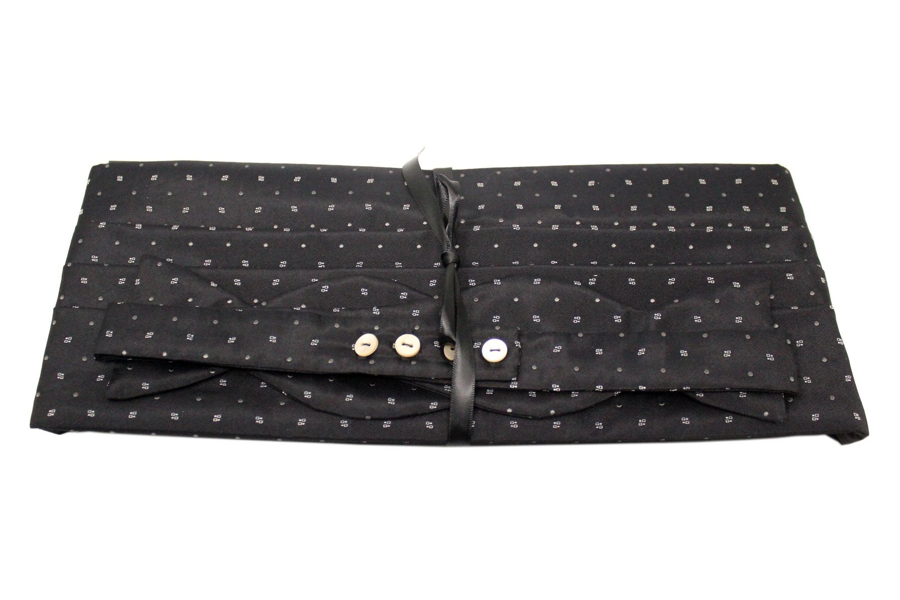 Black Satin Geometric Shapes / Dots Cummerbund + Bow Tie Set