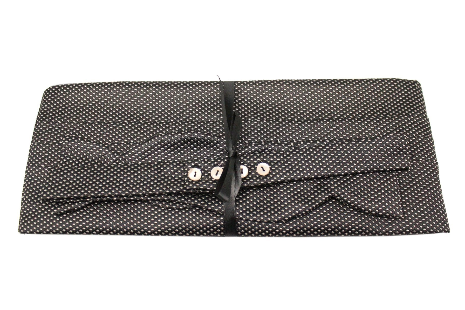 Black & Silver Geometric Cummerbund + Bow Tie Set