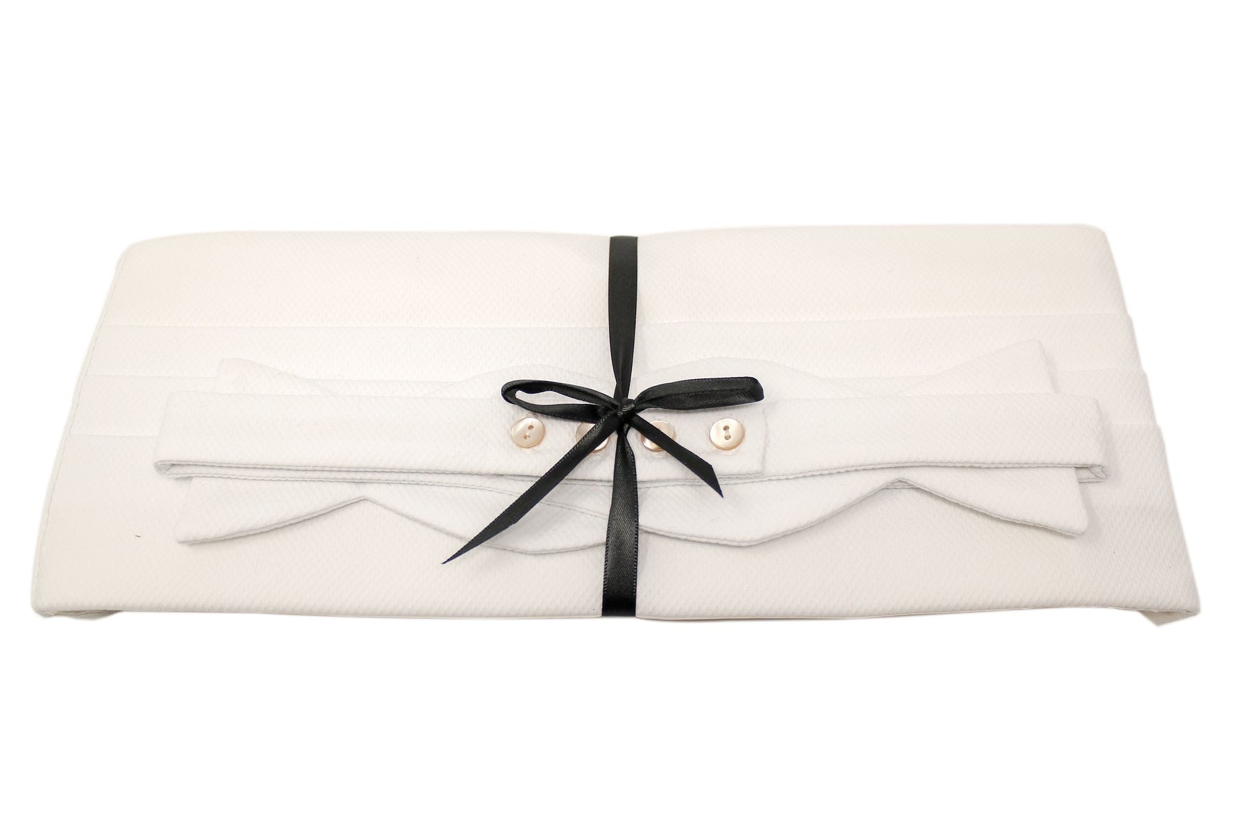 White 100% Cotton Pique Cummerbund + Bow Tie Set