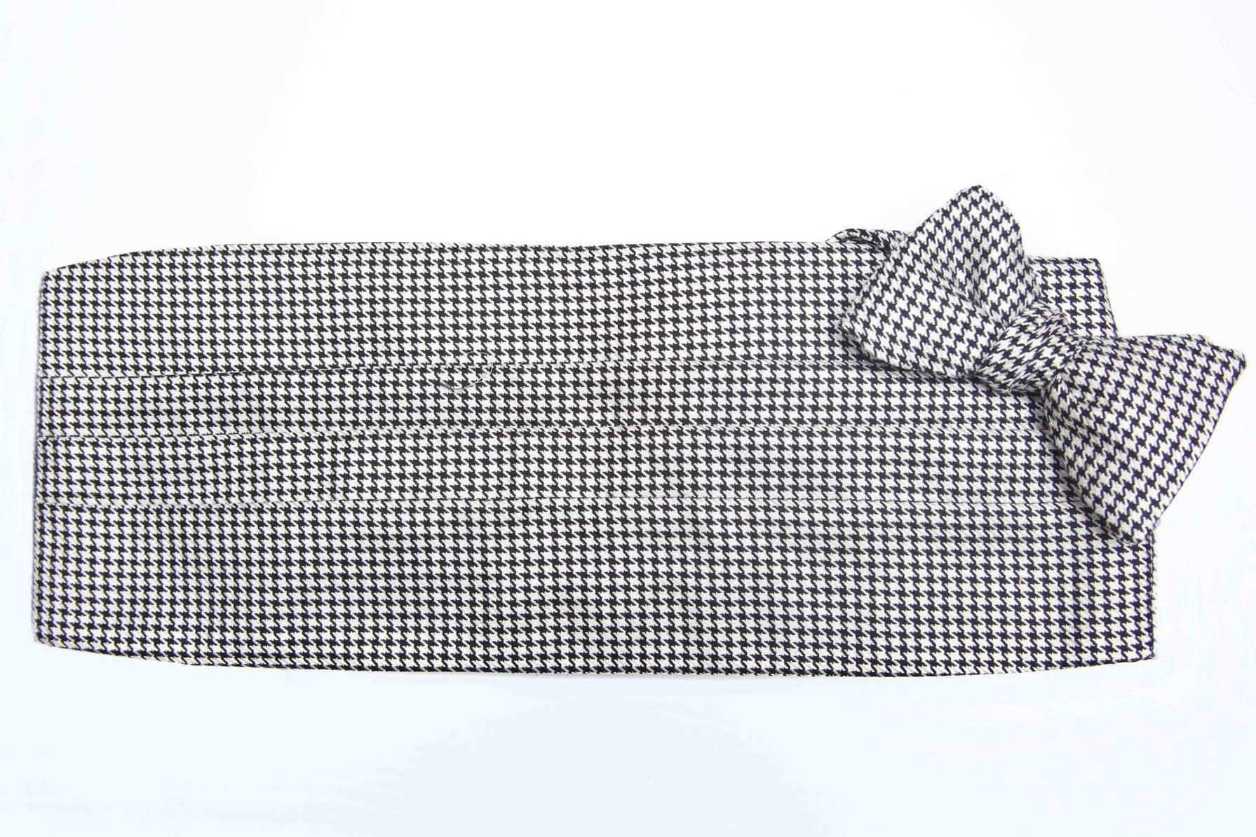 Black & Ivory Houndstooth Silk/Wool Cummerbund + Bow Tie Set - Parma