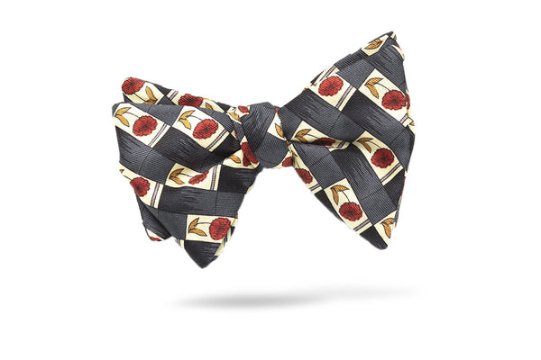 Charcoal Red Floral 100% Silk Bow Tie - Hamburg
