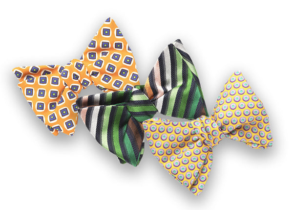 3 Pack Bow Tie Bundle - #6 - Orange Geometric, Multi Color Stripe, Yellow Dot