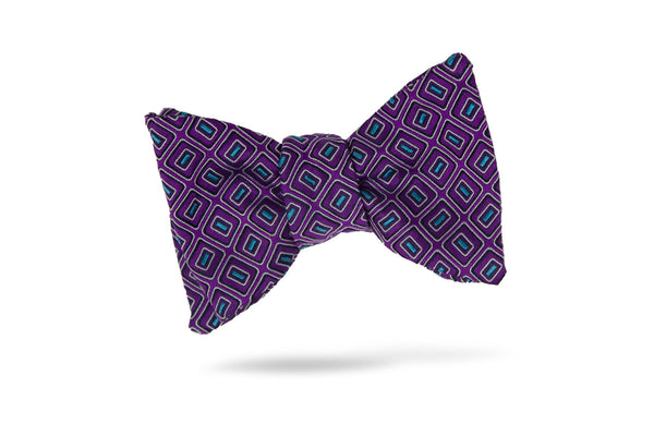 Purple Blue Geometric 100% Silk Bow Tie - Rabat