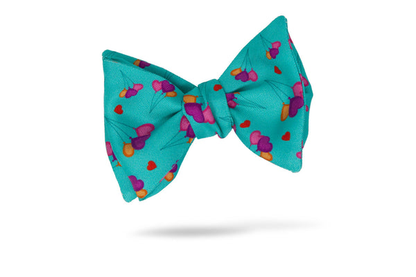 Blue Heart Balloon Conversational 100% Silk Bow Tie - Angles