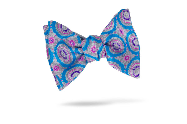 Blue Pink Geometric 100% Silk Bow Tie - Clisson