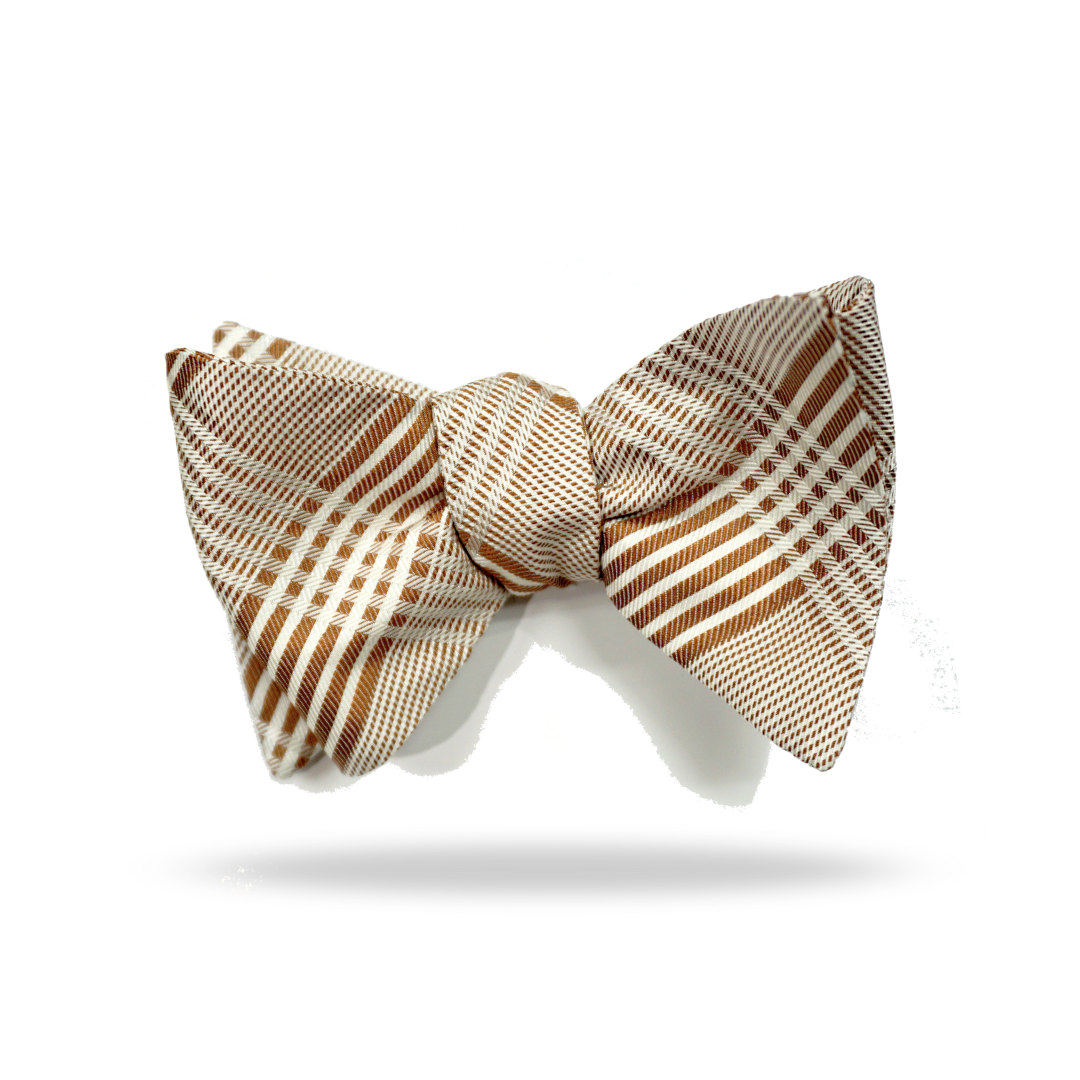 Brown White Plaid - 100% Silk Bow Tie - Reims