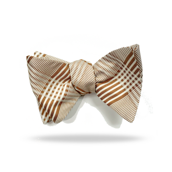 Brown White Plaid - 100% Silk Bow Tie - Reims