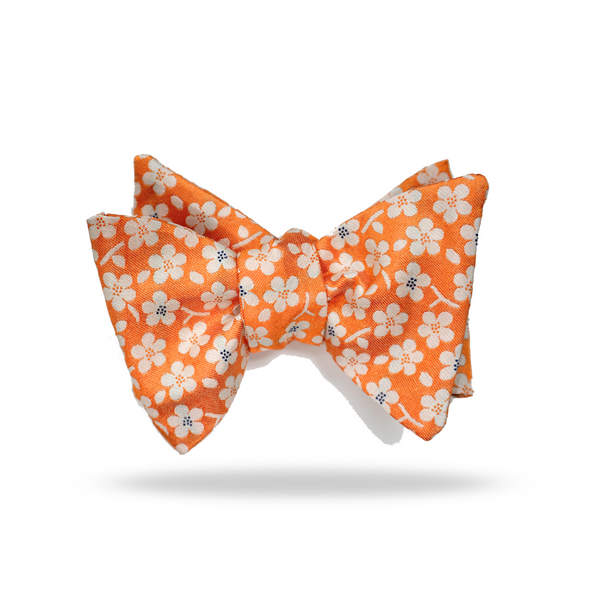Orange White Muti Flowers - 100% Silk Bow Tie - Dijon