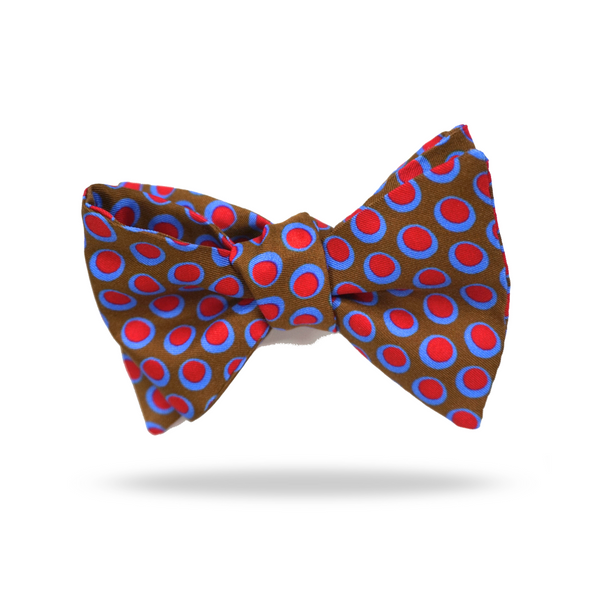 Brown Red Blue Dots - 100% Silk Bow Tie - Nimes