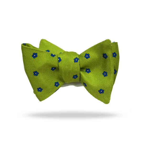 Bright Green Navy Flowers  - 100% Silk Bow Tie - Colmar