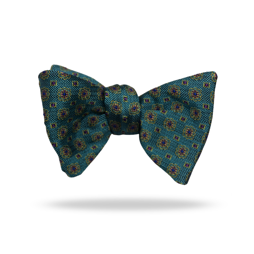 Teal Green Flowers - 100% Silk Bow Tie - Brisbane
