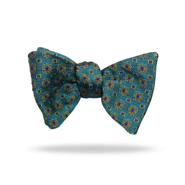 Teal Green Flowers - 100% Silk Bow Tie - Brisbane