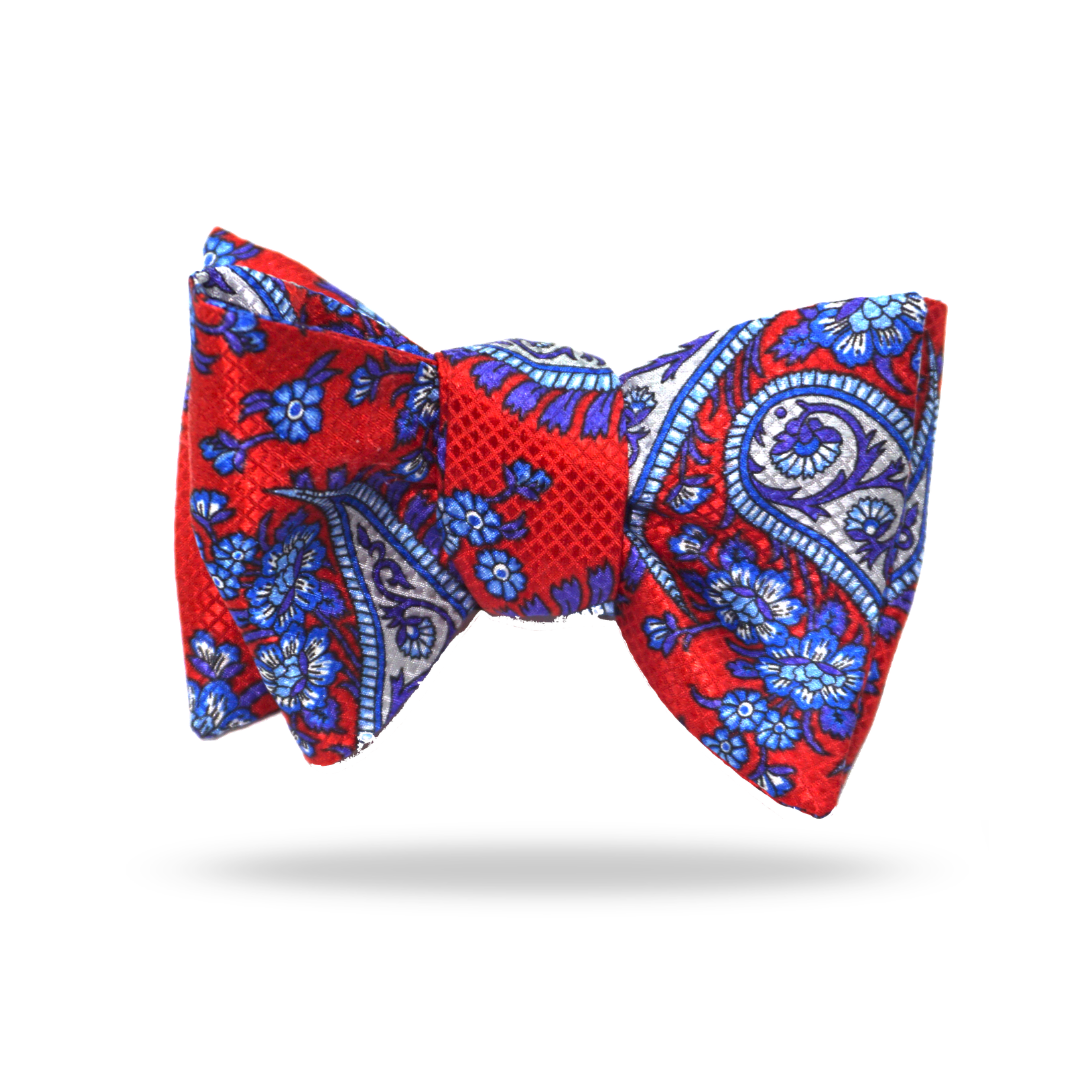 Red & Blue Paisley - 100% Silk Bow Tie - Pieve