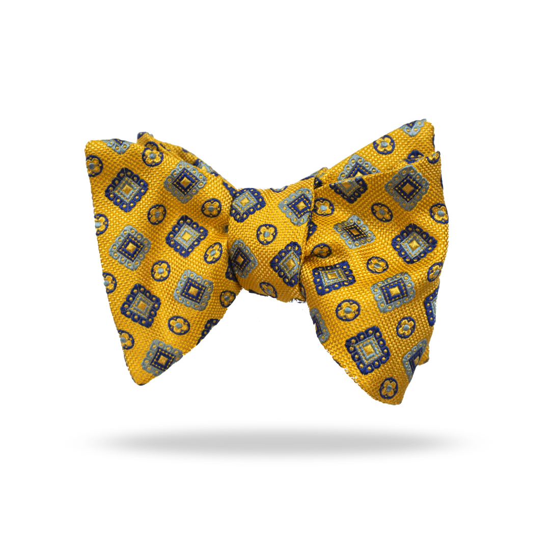 Yellow Blue Squares - 100% Silk Bow Tie - Mulhouse