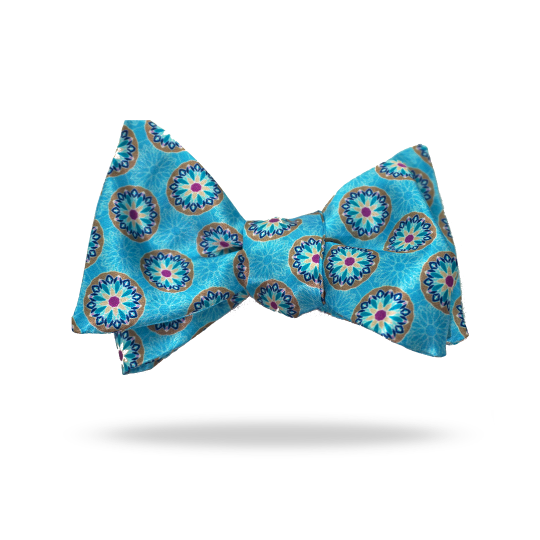 Aqua Star Purple Dot - 100% Silk Bow Tie - Lucca