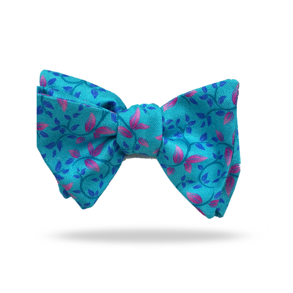 Aqua Purple Vines - 100% Silk Bow Tie - Strasbourg