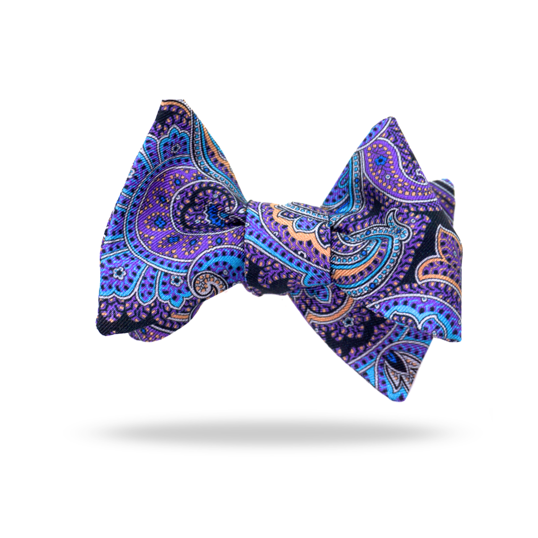 Black Purple Blue Paisley - 100% Silk Bow Tie - Marola