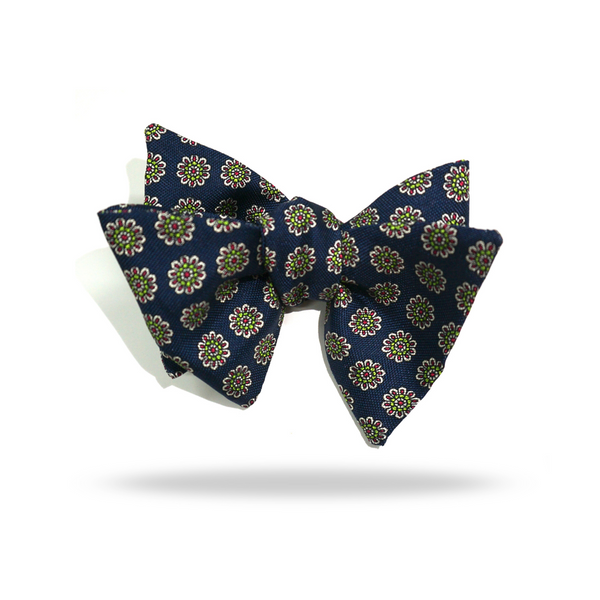 Navy Flowers - 100% Silk Bow Tie - Palermo