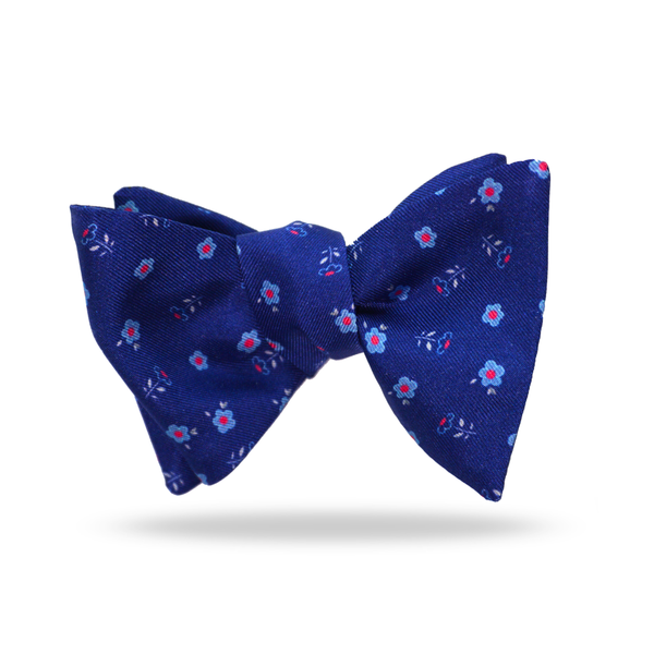 Navy Light Blue Flowers  - 100% Silk Bow Tie - Vezzano