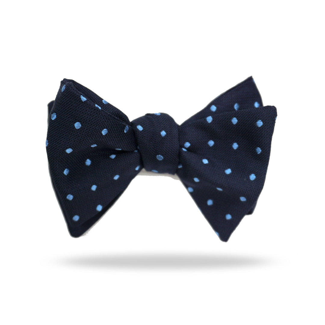 Navy Light Blue Dots - 100% Silk Bow Tie - Beaune