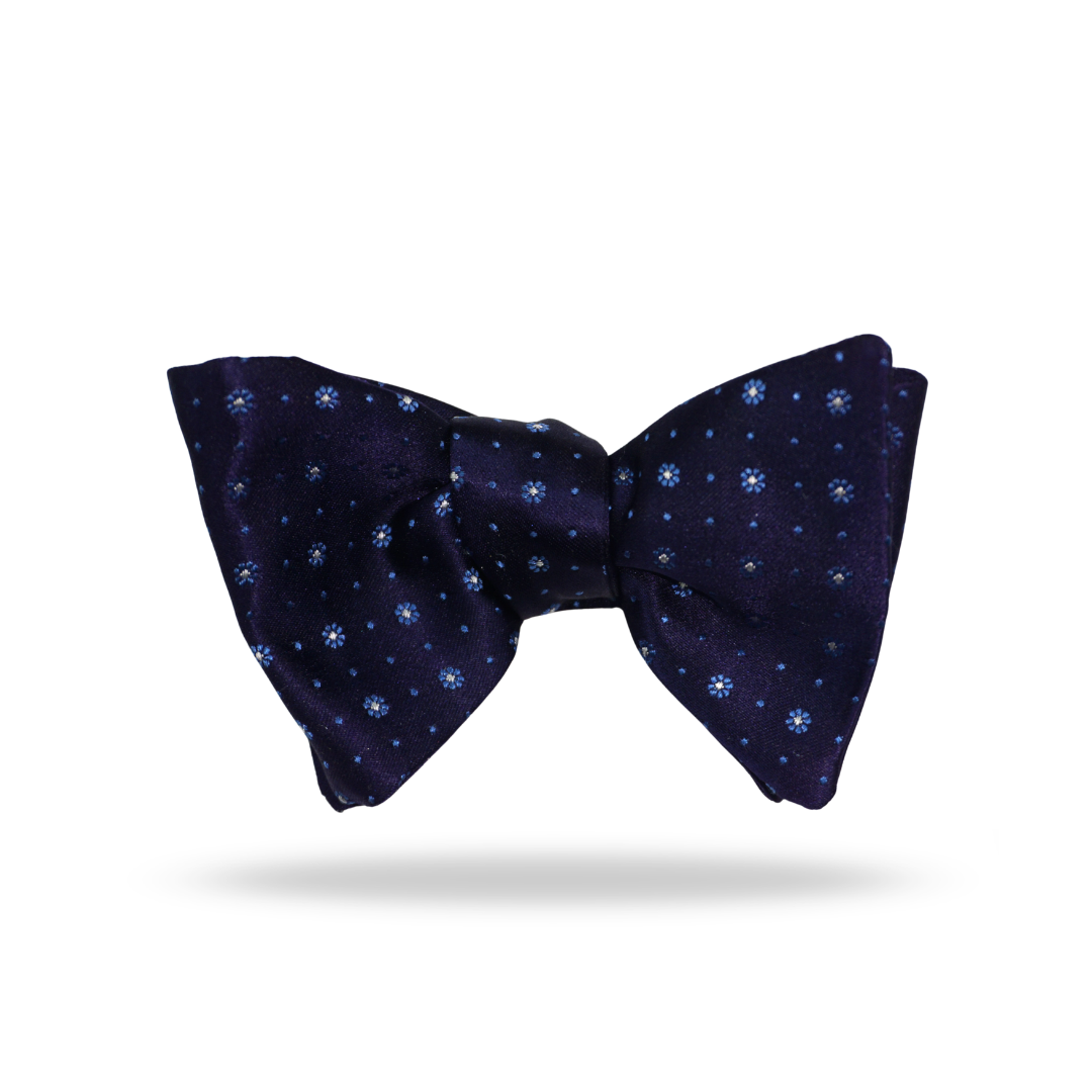 Navy Small Flwoeres - 100% Silk Bow Tie - Perth