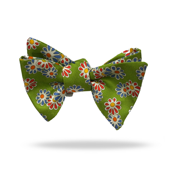 Green Muti Flowers - 100% Silk Bow Tie - Tours