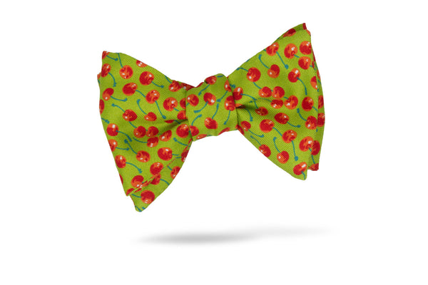 Green Cherry Conversational 100% Silk Bow Tie - Ciliegia