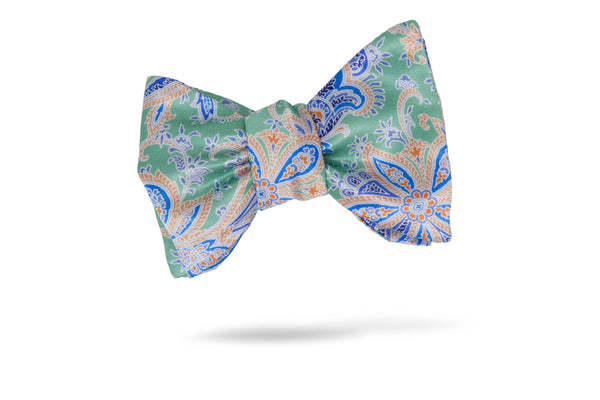 Green Blue Paisley 100% Silk Bow Tie - Fairbanks