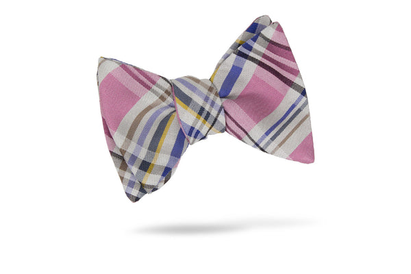 Pink Blue Plaid 100% Silk Bow Tie - Newhalen