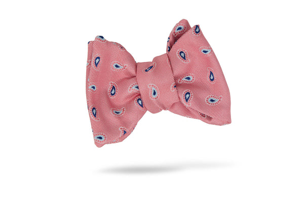 Pink Blue Paisley 100% Silk Bow Tie - Pamplona