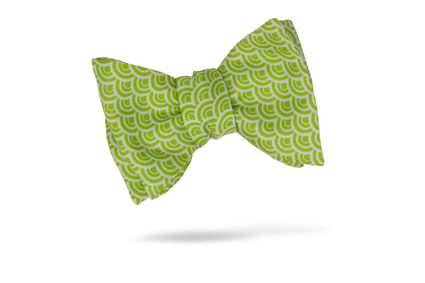 Green Geometric 100% Silk Bow Tie - Pickle Lake