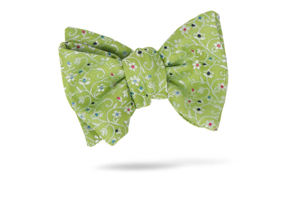 Green Floral 100% Silk Bow Tie - Riga