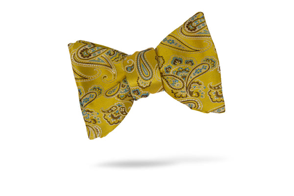 Gold Blue Paisley 100% Silk Bow Tie - Vienna