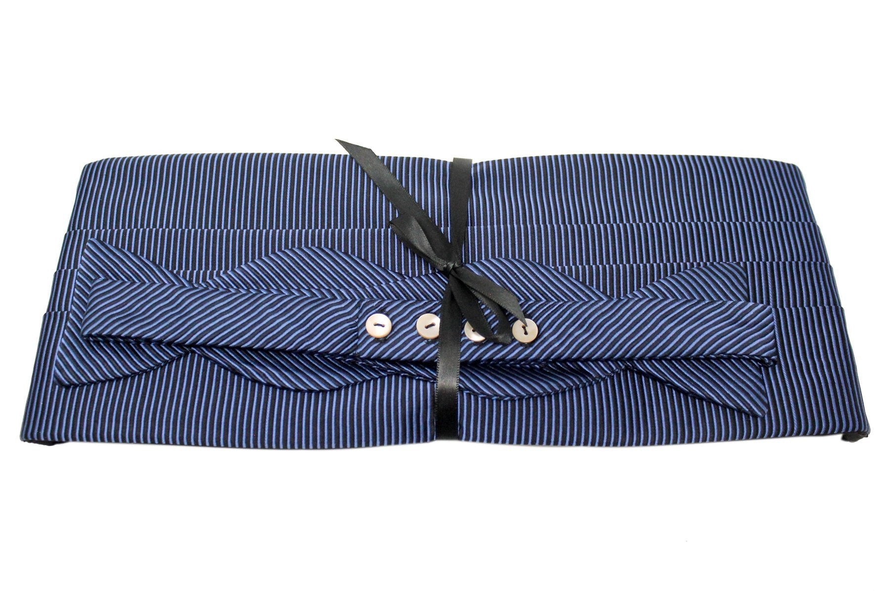 Black & Light Blue Stripe Cummerbund + Bow Tie Set