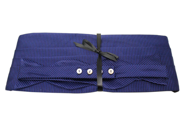 Black/Royal Blue Stripe Cummerbund + Bow Tie Set