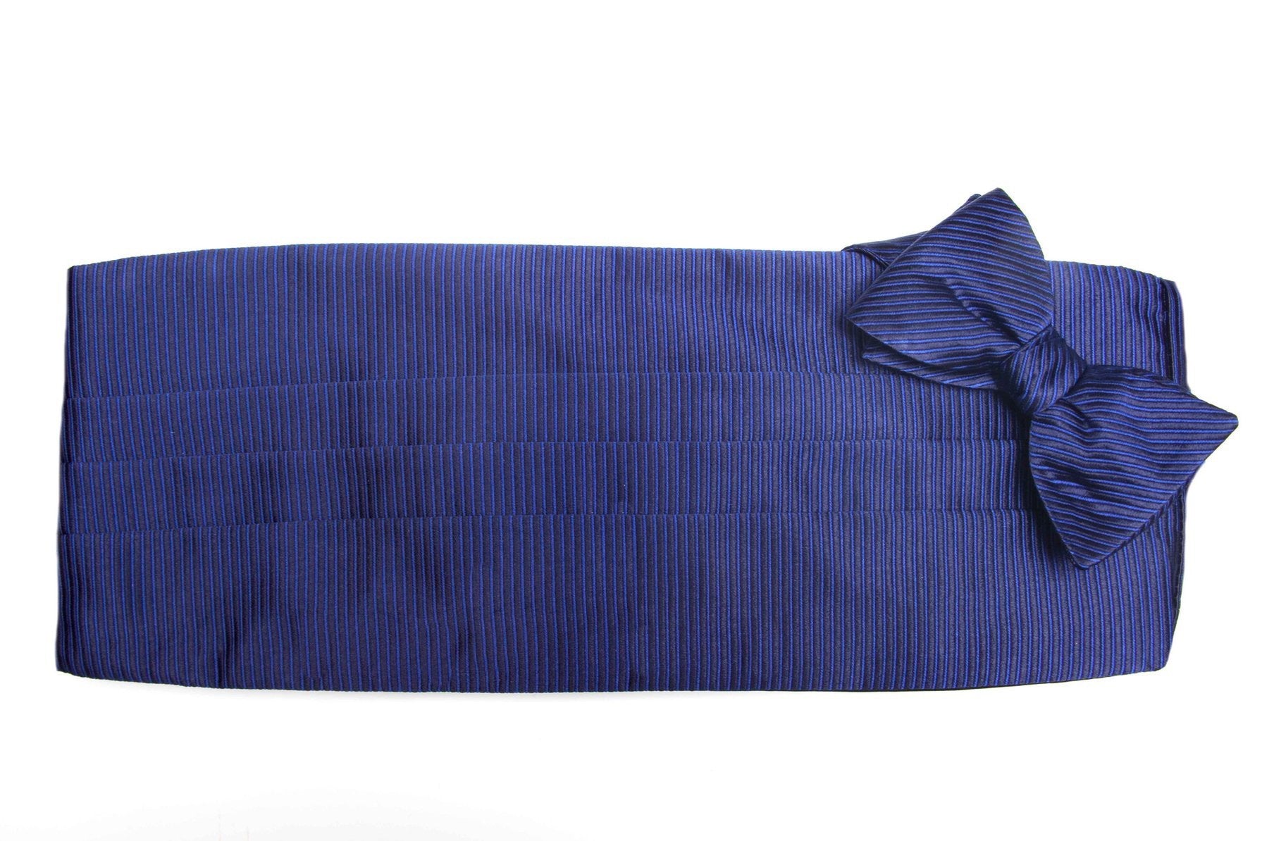 Royal Blue/Black Stripe Cummerbund + Bow Tie Set