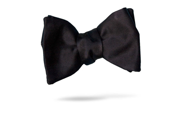 Black Heavy Solid Satin 100% Silk Bow Tie - Verona