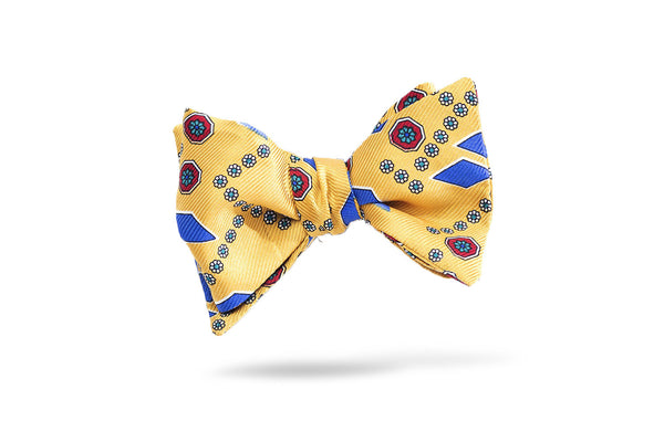 Yellow Geometric 100% Silk Bow Tie - London