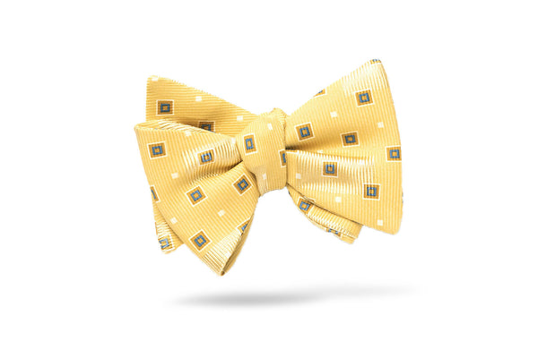 Yellow Geometric 100% Silk Bow Tie - Oxford