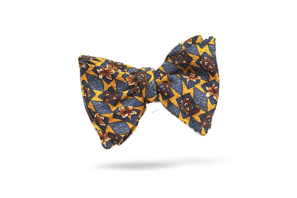 Blue Yellow Geometric 100% Silk Bow Tie - Nottingham