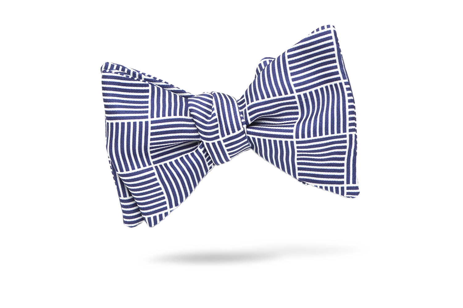 Navy White Geometric Stripe 100% Silk Bow Tie - Tallinn