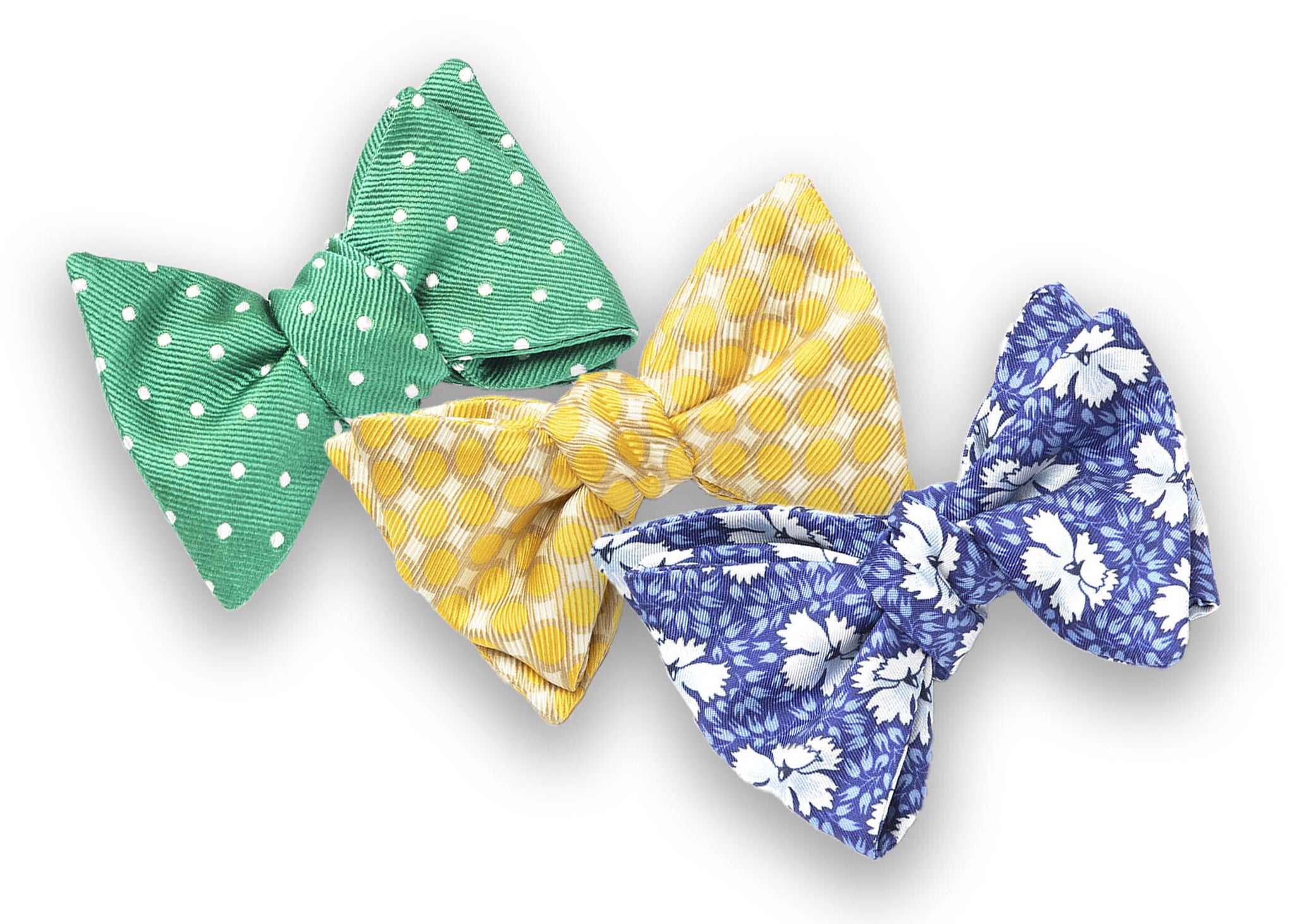3 Pack Bow Tie Bundle - #3 - Green Dot, Yellow Geometric, Blue Floral