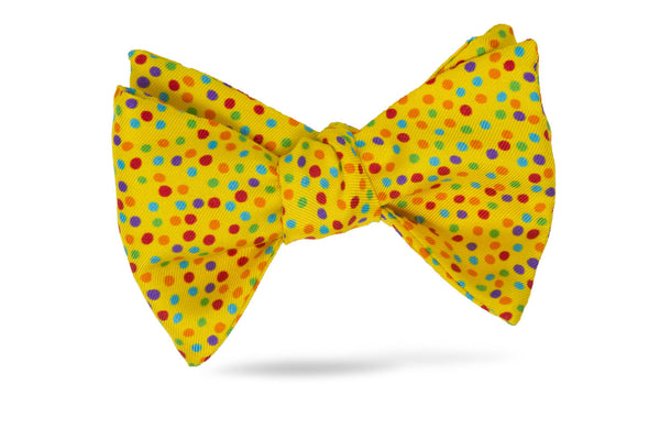 Yellow Multi Color Dot 100% Silk Bow Tie - Kobe