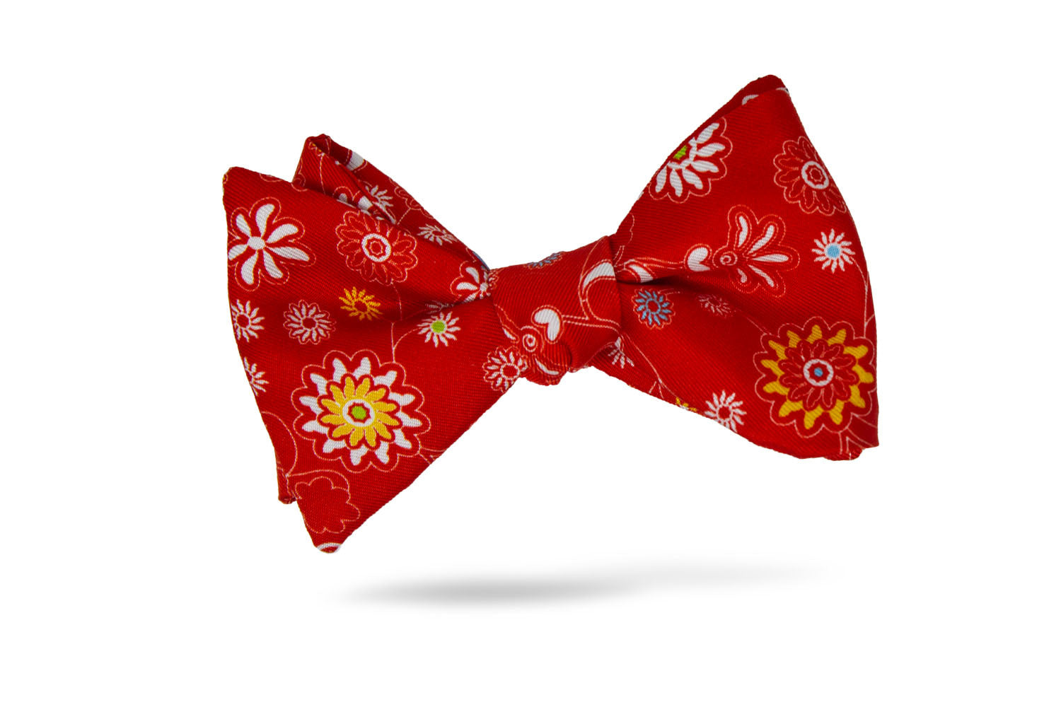 Red Floral 100% Silk Bow Tie - Perm