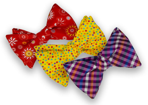 3 Pack Bow Tie Bundle #9 - Red Floral, Yellow Dot, Purple Plaid