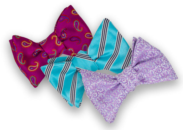 3 Pack Bow Tie Bundle - #10 - Purple Paisely, Blue Stripe, Purple Vine