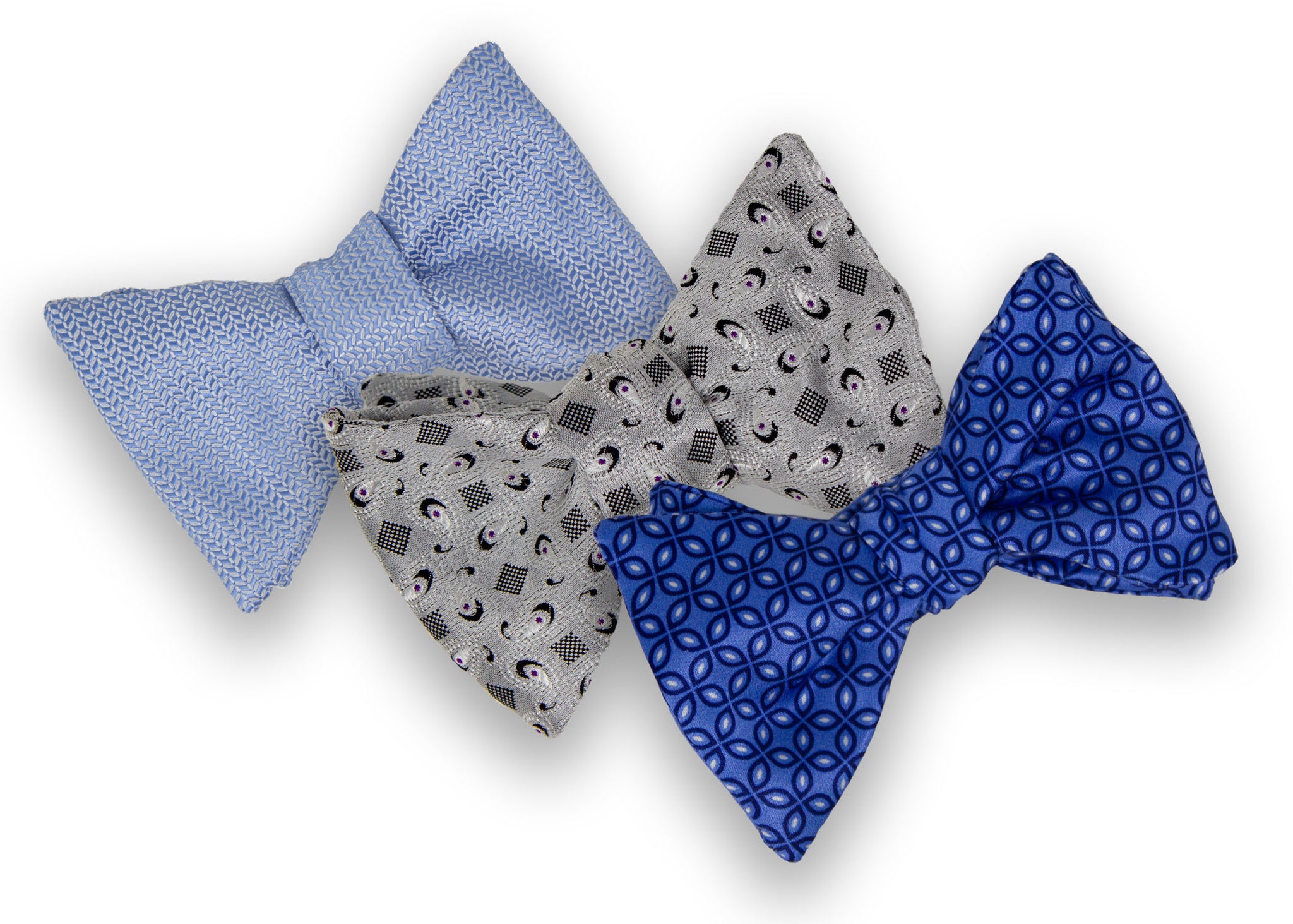 3 Pack Bow Tie Bundle - #12 - Blue Geometric, Neutral Paisley, Blue Geometric